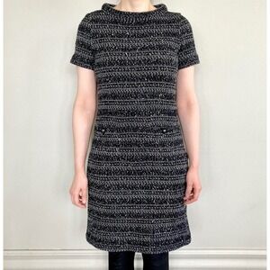 Tory Burch Black White Tweed Shift‎ Dress Short Sleeve Business Casual Size S